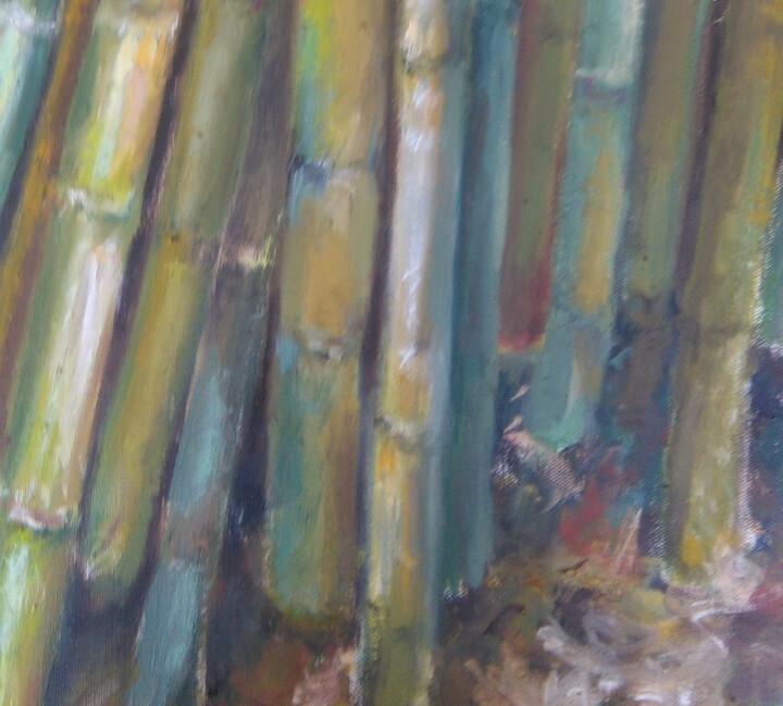 Peinture intitulée "bambous" par Brigitte Godeau, Œuvre d'art originale, Huile Monté sur Châssis en bois