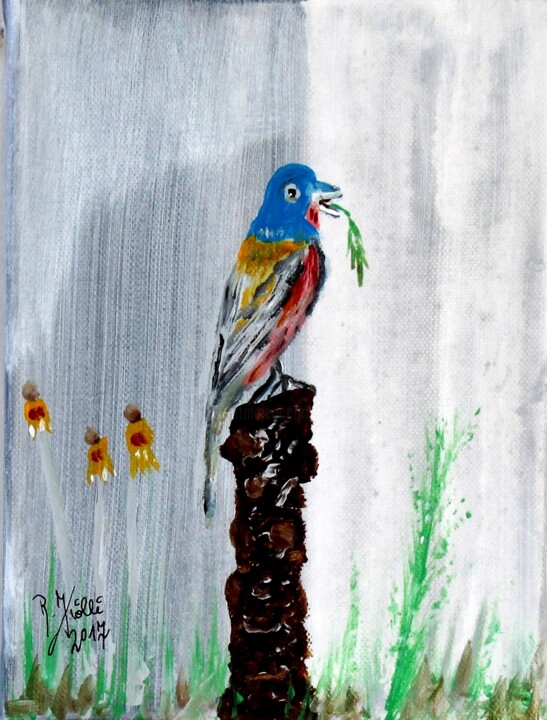 Malerei mit dem Titel "Eisvogel" von Brigitte Kölli, Original-Kunstwerk, Acryl