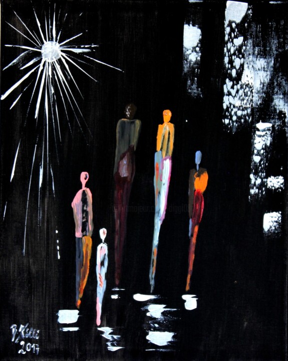 Malerei mit dem Titel "people and firework" von Brigitte Kölli, Original-Kunstwerk, Acryl