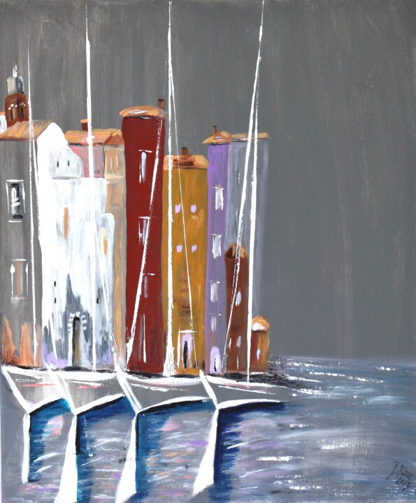 Painting titled "Port de St.Tropez" by Brigitte Kölli, Original Artwork, Acrylic