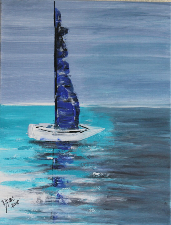 Painting titled "bateau sur l`eau" by Brigitte Kölli, Original Artwork, Acrylic