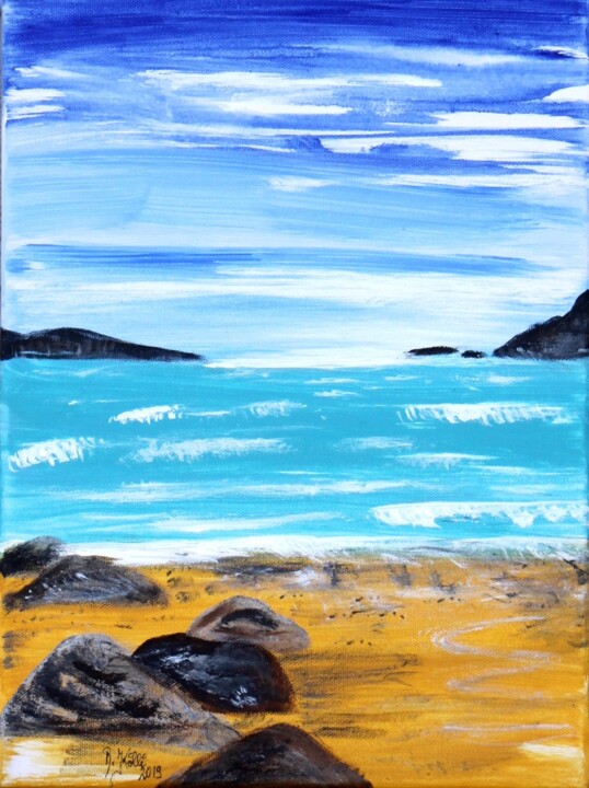 Malerei mit dem Titel "Einsame Insel" von Brigitte Kölli, Original-Kunstwerk, Acryl
