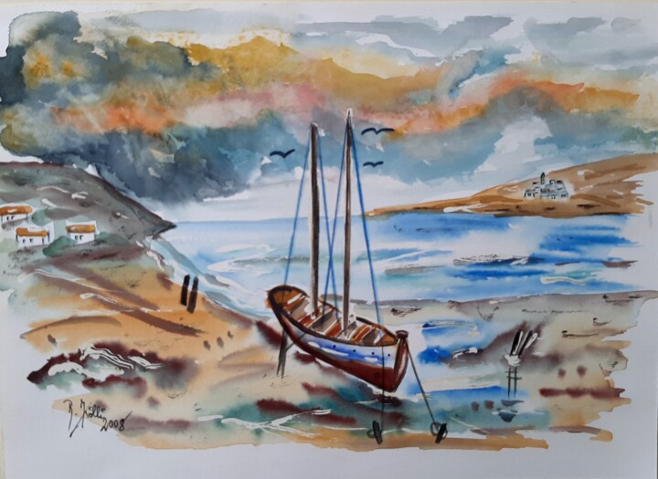 Painting titled "Bretagne" by Brigitte Kölli, Original Artwork, Watercolor