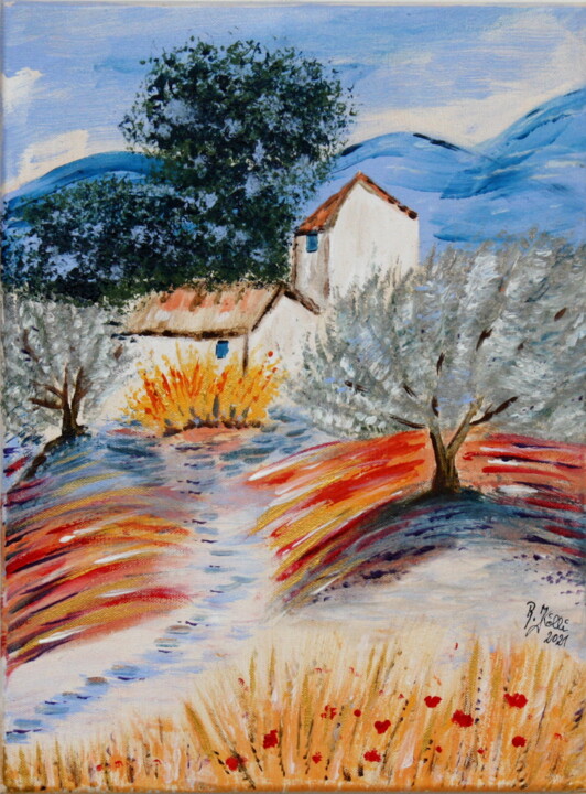 Malerei mit dem Titel "Été en Provence" von Brigitte Kölli, Original-Kunstwerk, Acryl