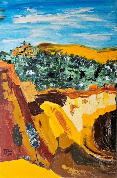 Malerei mit dem Titel "Le Sentier des Ocres" von Brigitte Kölli, Original-Kunstwerk, Acryl
