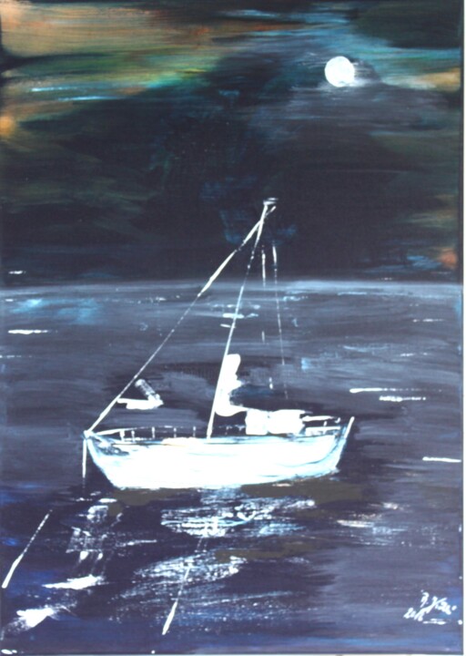 Painting titled "Vollmondnacht" by Brigitte Kölli, Original Artwork, Acrylic