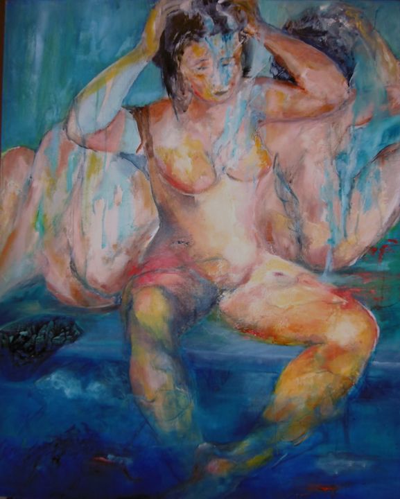 Painting titled "2017-HAMMAM à l'épo…" by Brigitte Krief, Original Artwork, Oil