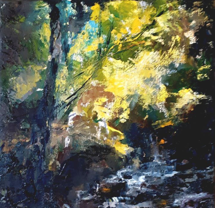 제목이 "TROUEE 1 30 x 30 cm"인 미술작품 Brigitte Krief로, 원작, 기름 나무 들것 프레임에 장착됨