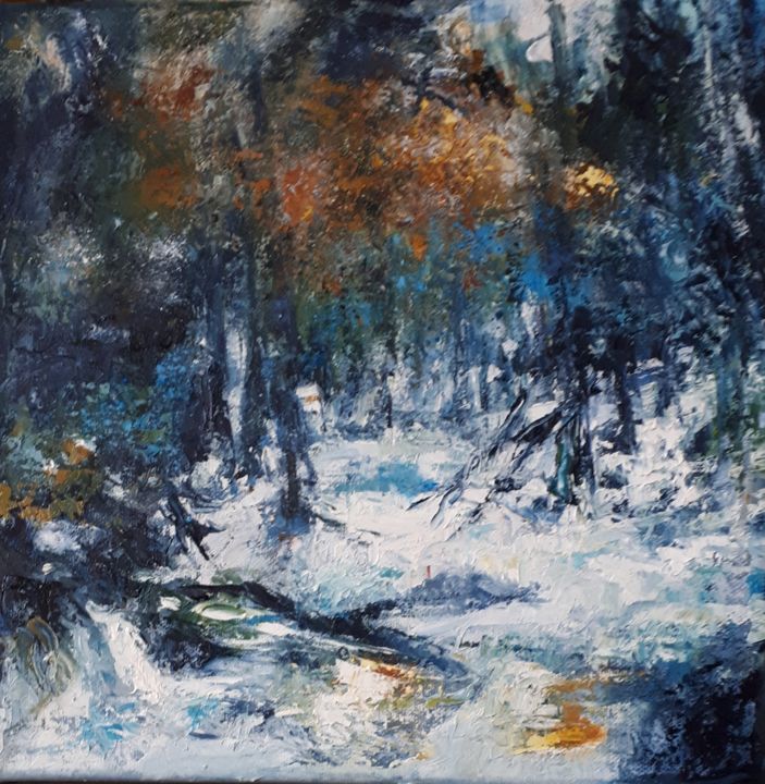 Peinture intitulée "SOUS-BOIS 9 sous la…" par Brigitte Krief, Œuvre d'art originale, Huile Monté sur Châssis en bois