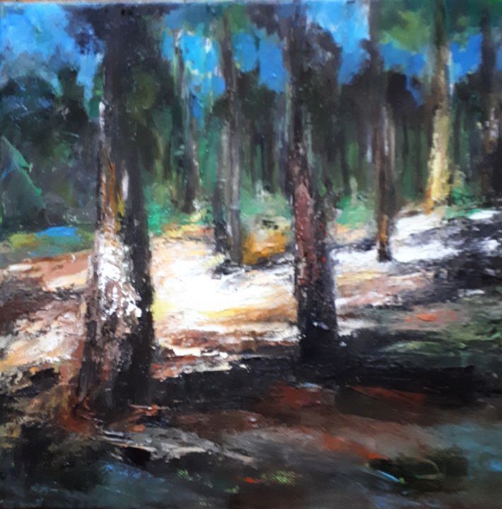 Painting titled "SOUS-BOIS 10  30 x…" by Brigitte Krief, Original Artwork, Oil Mounted on Wood Stretcher frame