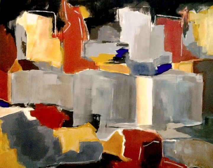 Peinture intitulée "PAYSAGE URBAIN gris…" par Brigitte Krief, Œuvre d'art originale, Acrylique Monté sur Châssis en bois