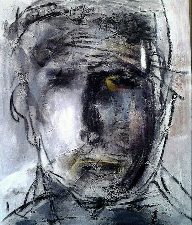Painting titled "HOMME" by Brigitte Krief, Original Artwork, Acrylic Mounted on Wood Stretcher frame