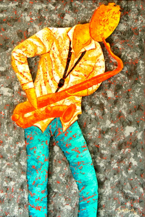 Peinture intitulée "Air de saxo" par Brigitte Lambourg, Œuvre d'art originale, Acrylique Monté sur Châssis en bois