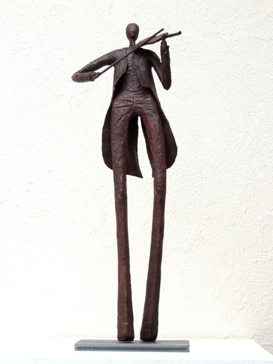 Sculpture titled "Le violoniste" by Brigitte Lambourg, Original Artwork, Metals