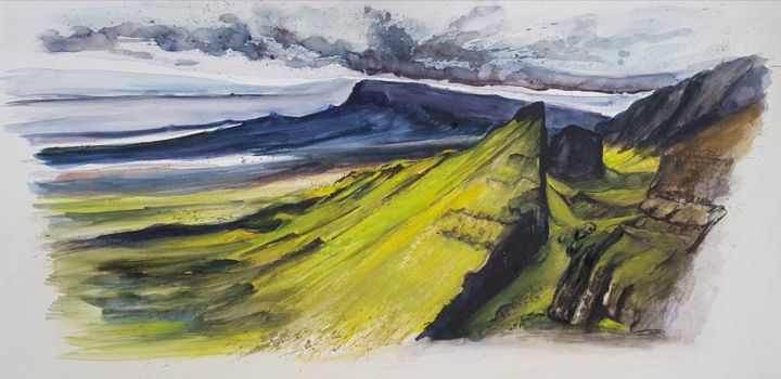 Peinture intitulée "Iles de Sky Écosse" par Brigitte Martin Dan, Œuvre d'art originale, Aquarelle Monté sur Panneau de bois