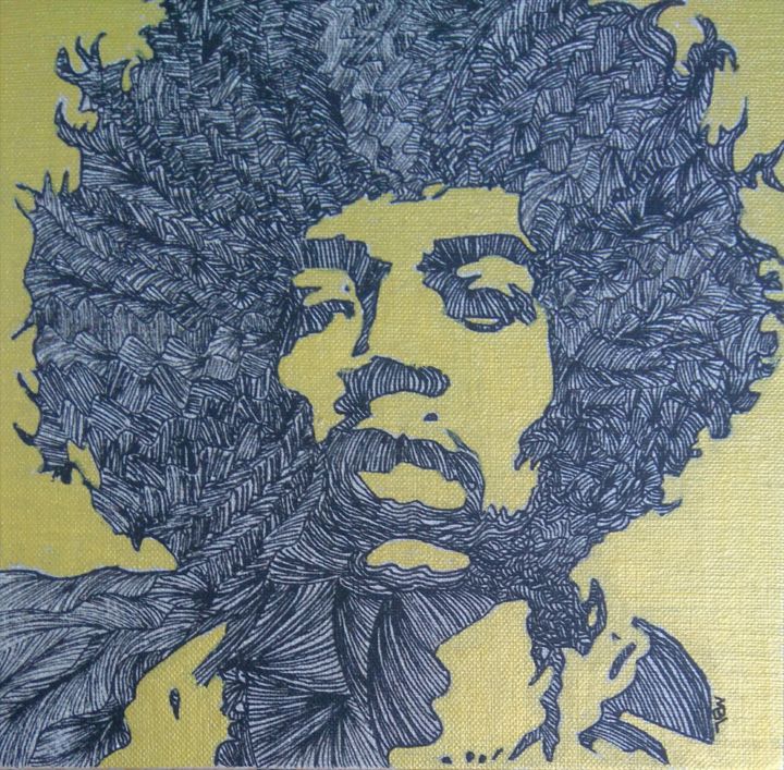 Schilderij getiteld "Jimmy Hendrix" door Brigitte Mathé (MBL), Origineel Kunstwerk, Acryl