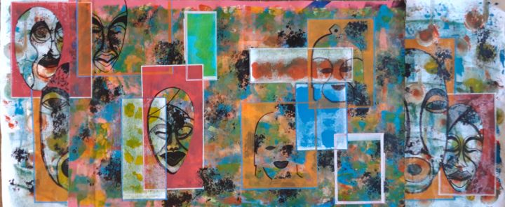 Painting titled "Masques Africains 2" by Brigitte Mathé (MBL), Original Artwork, Acrylic