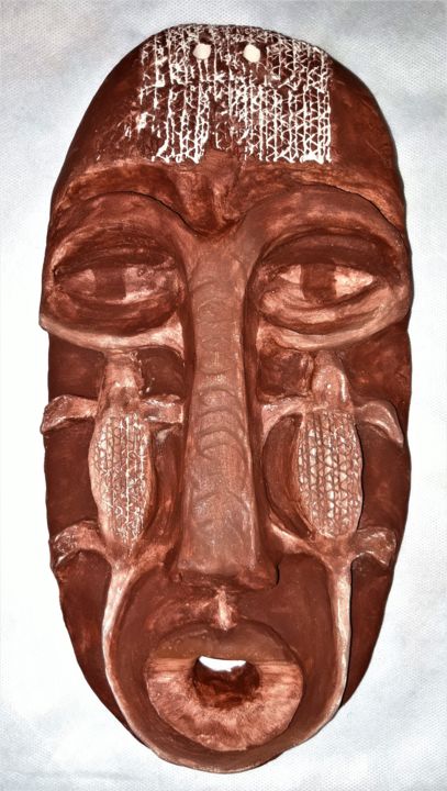 Sculpture intitulée "Masque Africain scu…" par Brigitte Mathé (MBL), Œuvre d'art originale, Terre cuite