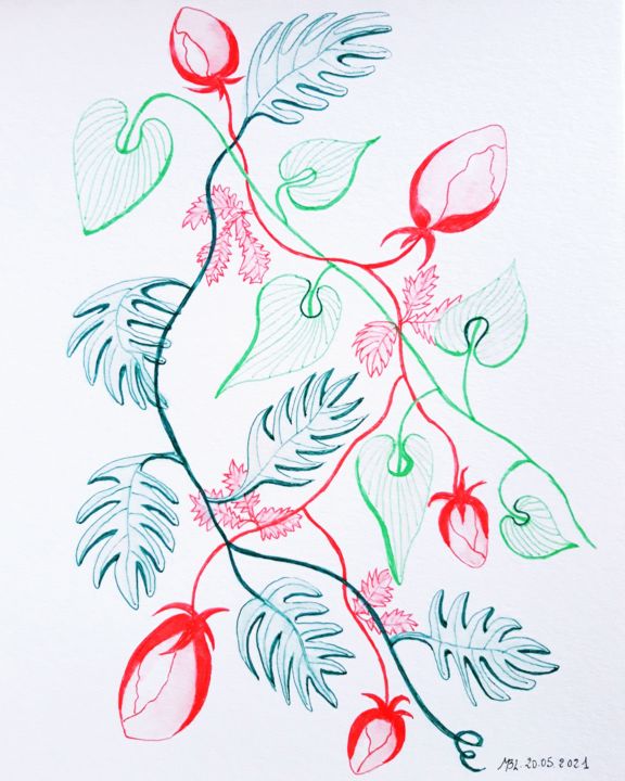 Drawing titled "C'est le printemps…" by Brigitte Mathé (MBL), Original Artwork, Ink