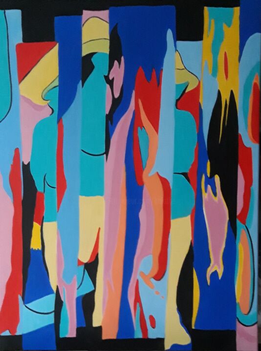 Peinture intitulée "Défilé" par Brigitte Mathé (MBL), Œuvre d'art originale, Huile