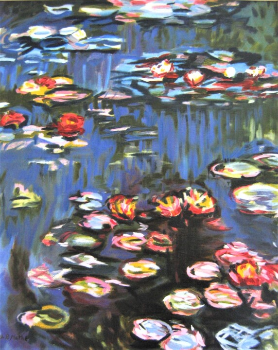 Peinture intitulée "Nymphéas de l'étang…" par Brigitte Mathé (MBL), Œuvre d'art originale, Huile