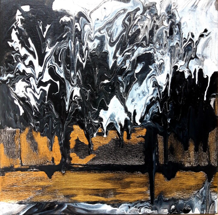 Картина под названием "Le lac d'or" - Brigitte Mathé (MBL), Подлинное произведение искусства, Акрил Установлен на Деревянная…