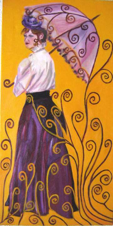 Ζωγραφική με τίτλο "Jeune femme à l'omb…" από Brigitte Mathé (MBL), Αυθεντικά έργα τέχνης, Λάδι Τοποθετήθηκε στο Ξύλινο φορε…
