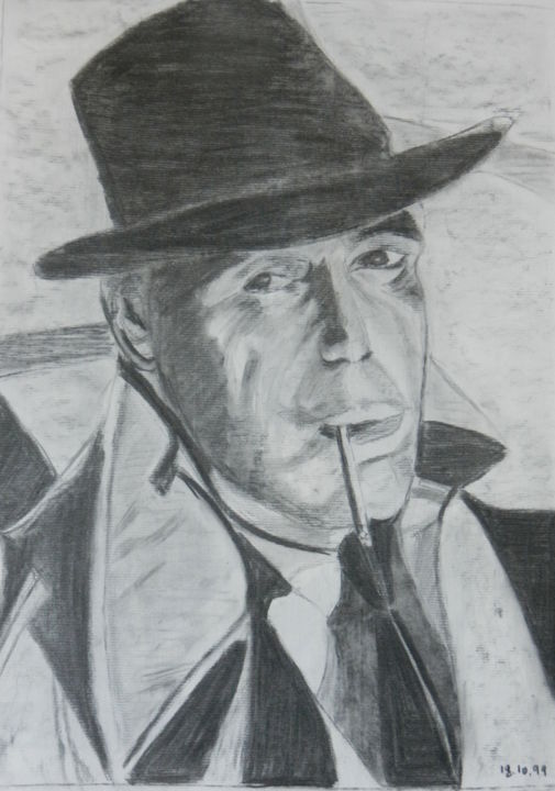 「Humphrey Bogart, "s…」というタイトルの描画 Brigitte Mathé (MBL)によって, オリジナルのアートワーク, 鉛筆