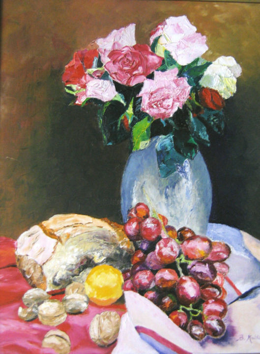 Peinture intitulée "Le bouquet de roses" par Brigitte Mathé (MBL), Œuvre d'art originale, Huile Monté sur Châssis en bois