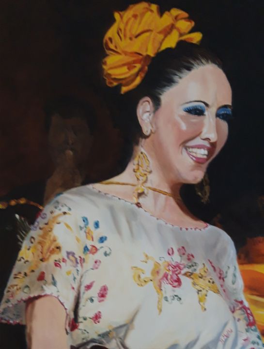 Pittura intitolato "Danseuse Mexicaine" da Brigitte Mathé (MBL), Opera d'arte originale, Olio Montato su Telaio per barella…