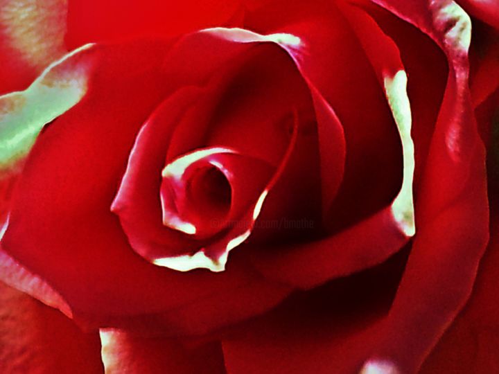 Fotografía titulada "Coeur de rose rouge…" por Brigitte Mathé (MBL), Obra de arte original