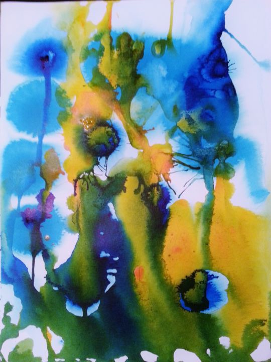 Peinture intitulée "Océan 1" par Brigitte Mathé (MBL), Œuvre d'art originale, Aquarelle