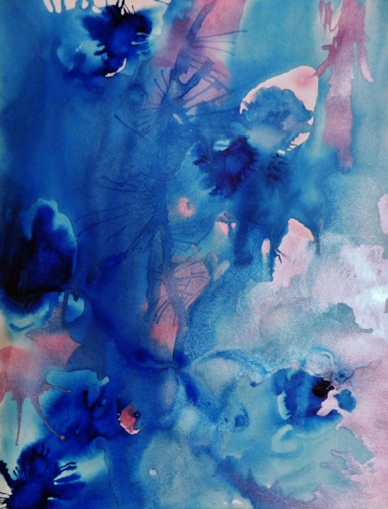 Pittura intitolato "Ocean 10" da Brigitte Mathé (MBL), Opera d'arte originale, Acquarello