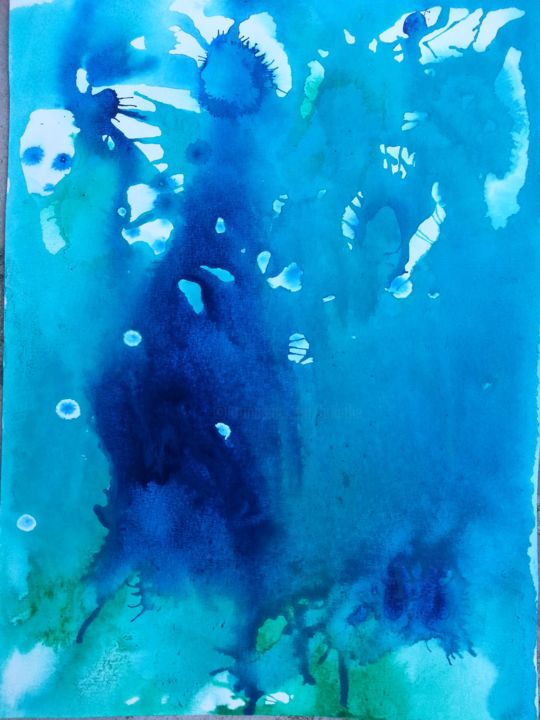 Pittura intitolato "Ocean 14" da Brigitte Mathé (MBL), Opera d'arte originale, Acquarello