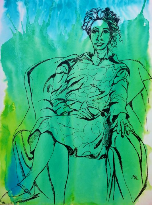 Peinture intitulée "Caroline en robe "s…" par Brigitte Mathé (MBL), Œuvre d'art originale
