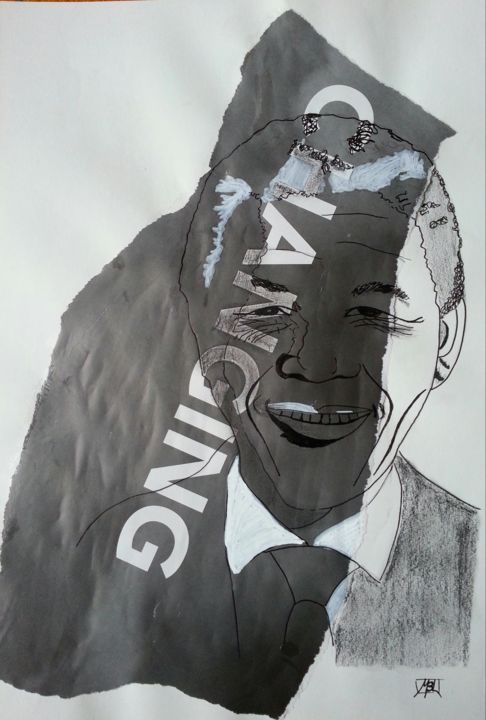 Kolaże zatytułowany „Nelson Mandela - 4,…” autorstwa Brigitte Mathé (MBL), Oryginalna praca