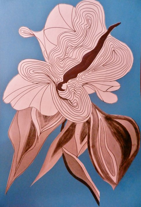 제목이 "Femme - Fleur - 4"인 미술작품 Brigitte Mathé (MBL)로, 원작, 잉크