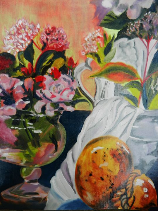 Painting titled "Fleurs d'un soir" by Brigitte Mathé (MBL), Original Artwork, Oil