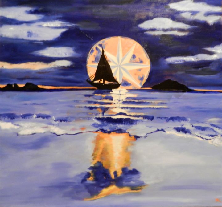 Peinture intitulée "Pleine Lune à St Br…" par Brigitte Mathé (MBL), Œuvre d'art originale, Huile