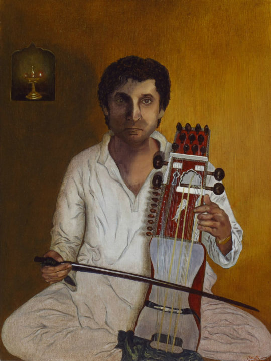 Painting titled "sarangi-player-in-i…" by Brigitte Menon, Original Artwork, Oil