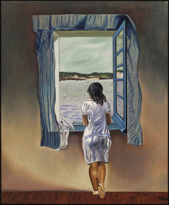 Jeune Flle A La Fenetre D Apres S Dali Jpg Peinture Par Brigitte Menon Artmajeur