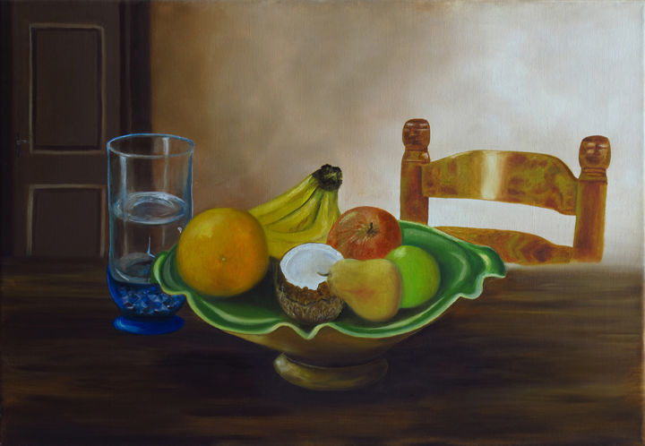 Painting titled "Coupe de fruits" by Brigitte Menon, Original Artwork, Oil