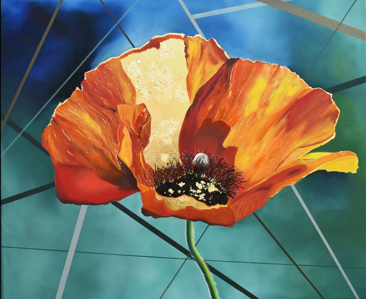 Painting titled "Flower Pow-wow - Co…" by Brigitte Menon, Original Artwork, Oil