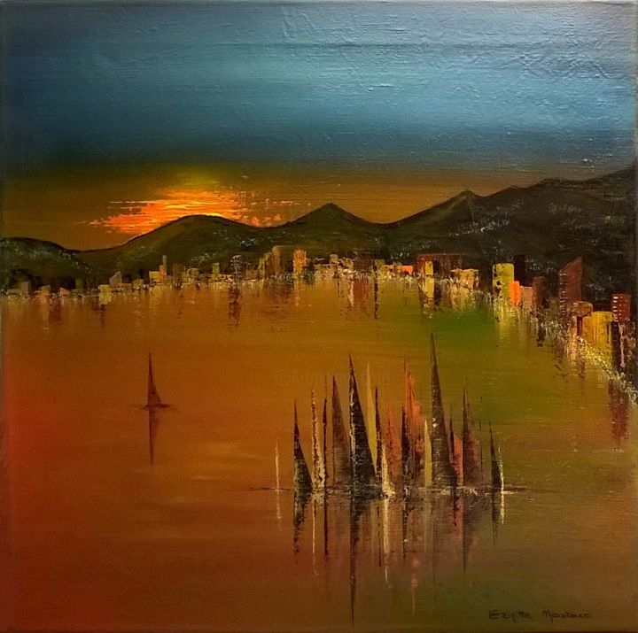 Painting titled "Crépuscule" by Brigitte Mostacci, Original Artwork, Acrylic