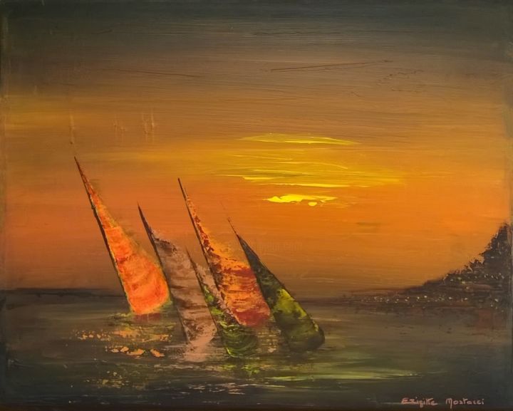 Peinture intitulée "Sunset" par Brigitte Mostacci, Œuvre d'art originale, Acrylique