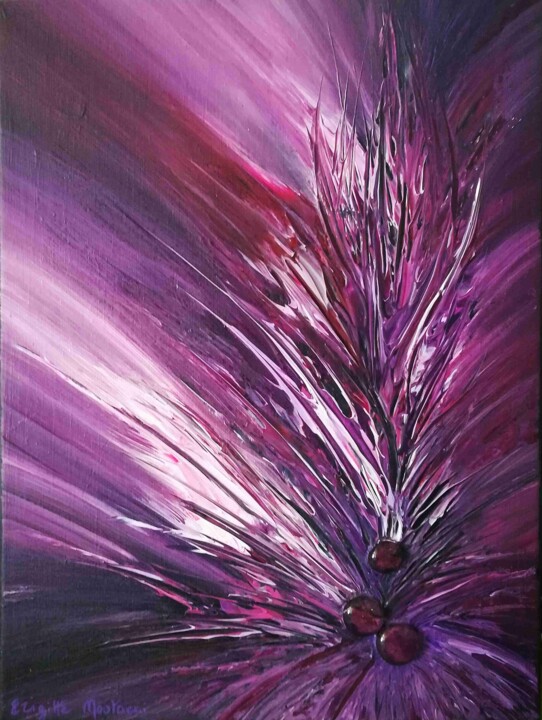 Painting titled "Purple Burst" by Brigitte Mostacci, Original Artwork, Acrylic Mounted on Wood Stretcher frame