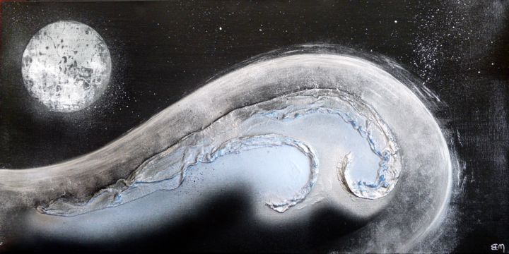 Peinture intitulée "Vague Cosmique" par Brigitte Mostacci, Œuvre d'art originale, Acrylique
