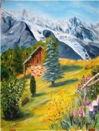 Painting titled "la cabane en montag…" by Brigitte Nellissen (Ster), Original Artwork, Oil
