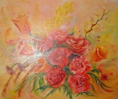 Peinture intitulée "fleurs harmonie ora…" par Brigitte Nellissen (Ster), Œuvre d'art originale, Huile