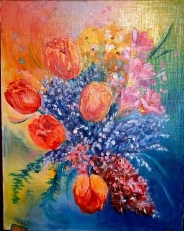 Peinture intitulée "tulipes" par Brigitte Nellissen (Ster), Œuvre d'art originale, Huile